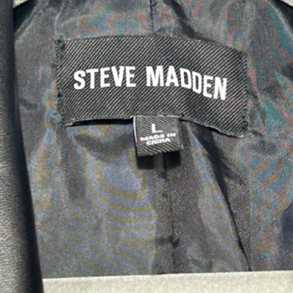 Share STEVE MADDEN Frida Faux-Leather Jacket Smocked Elastic Waist Shirted Black - Picture 5 of 6